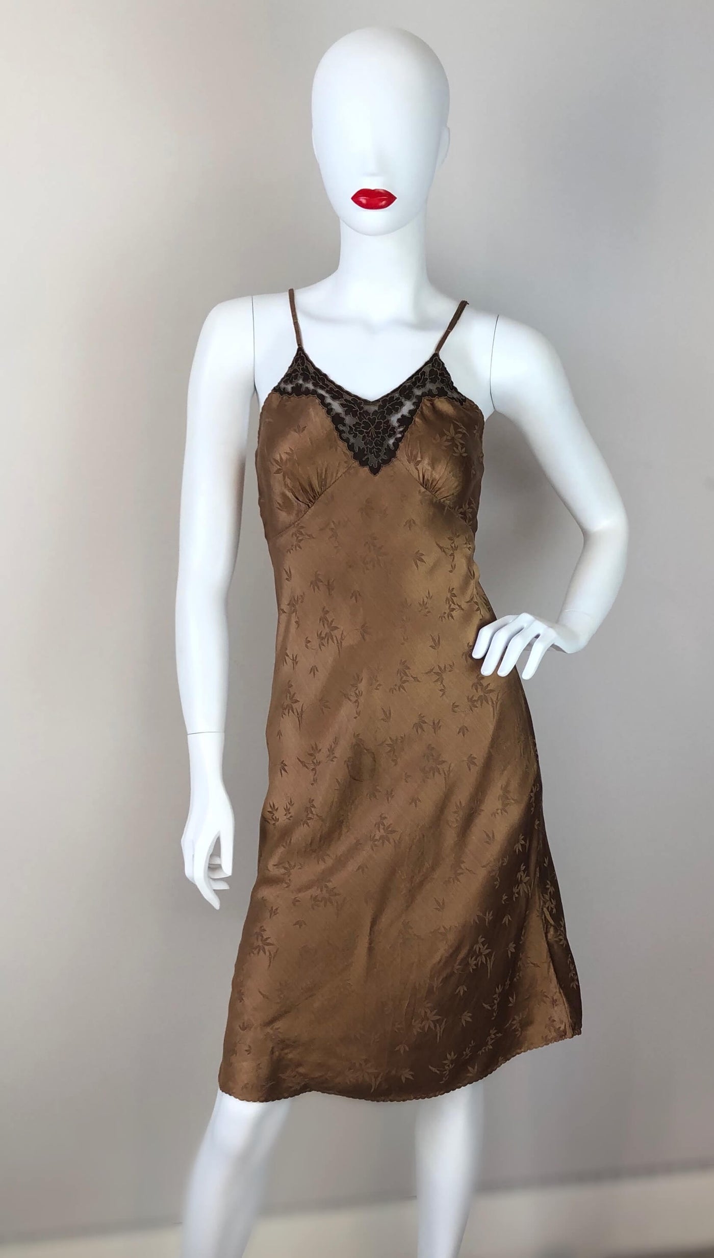Brown Silk slip dress with cami shorts