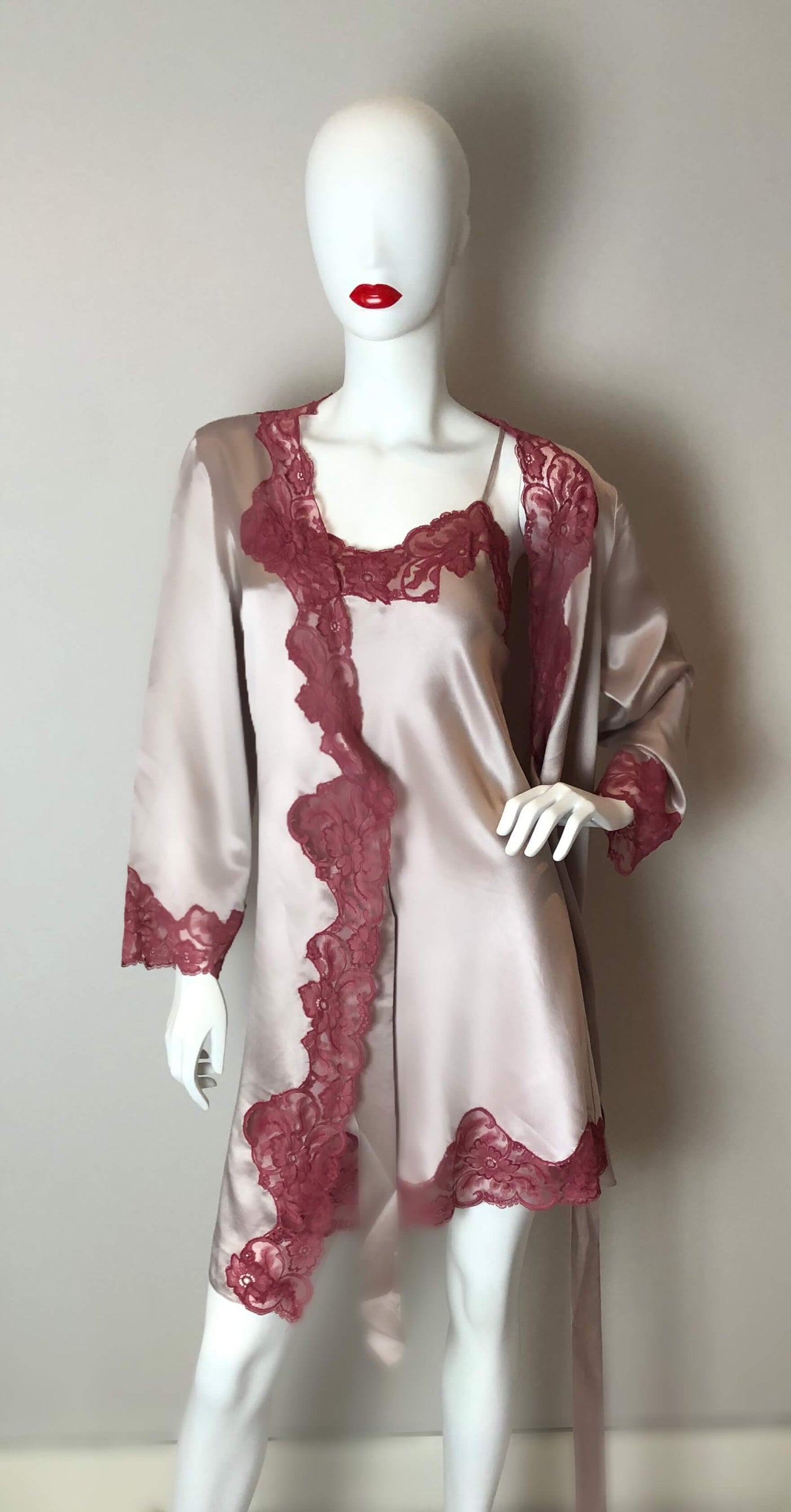Aubergine slip dress with gown, bra & panty