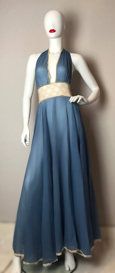 Blue Janet Reger long halter dress gown set