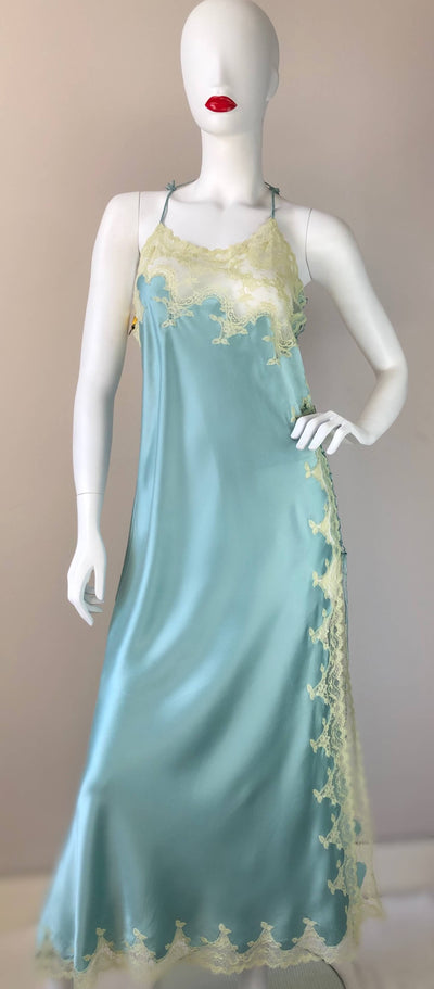Blue long silk Janet Reger dress