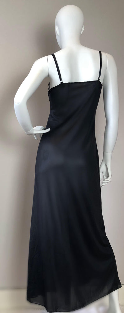 Long black night dress with lace trim