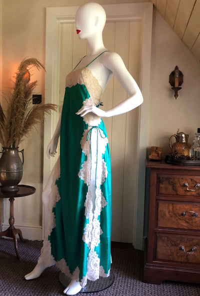 Emerald green satin Silk dress