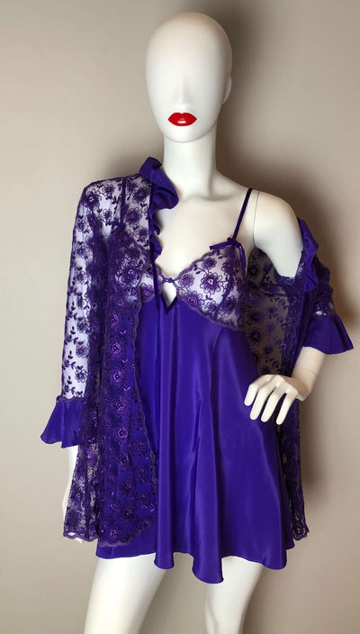 Purple Janet Reger babydoll dress with lace jacket