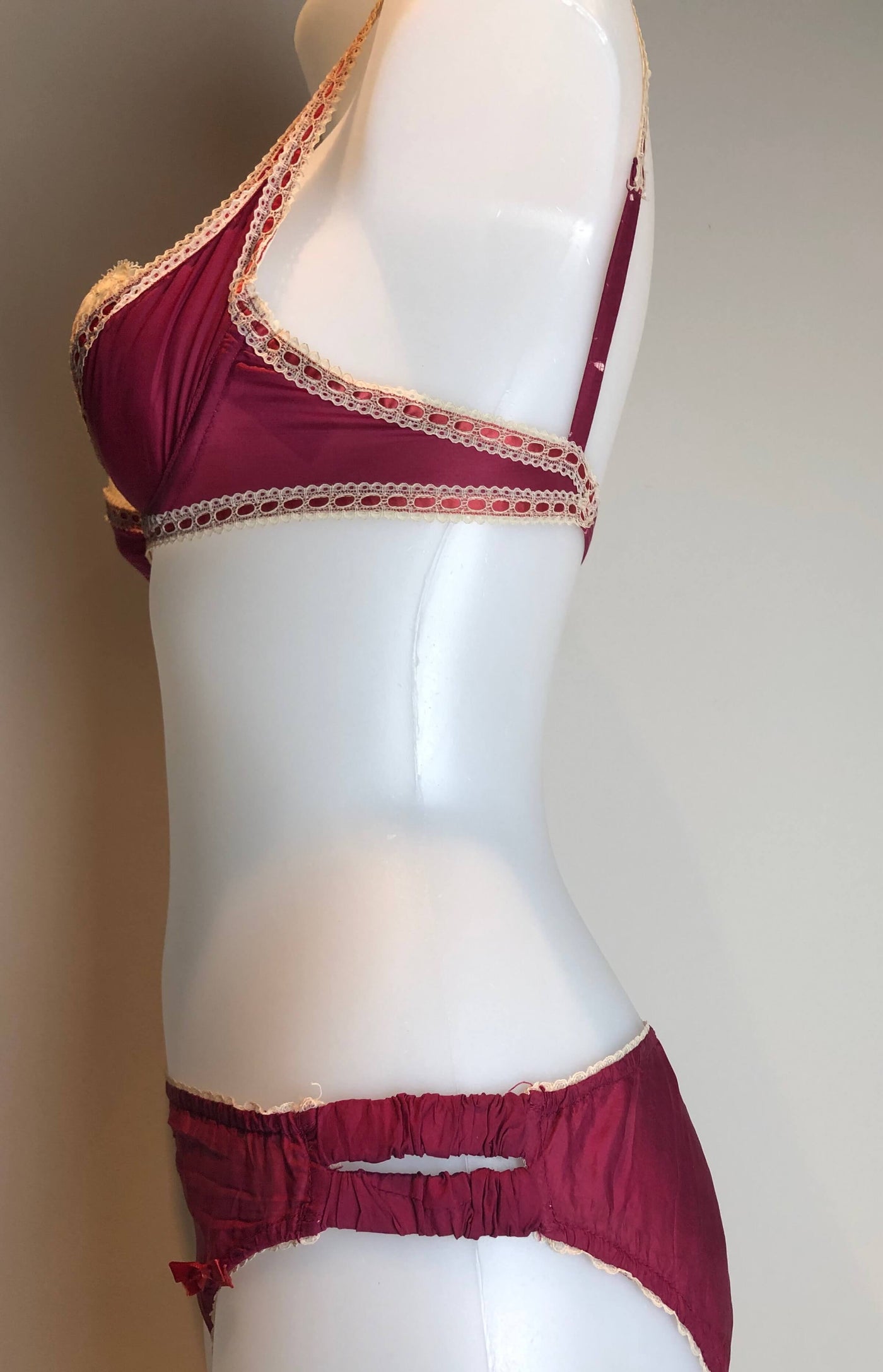 Raspberry bra and panty set with skirt