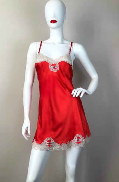 Red satin silk dress with suspender and panty